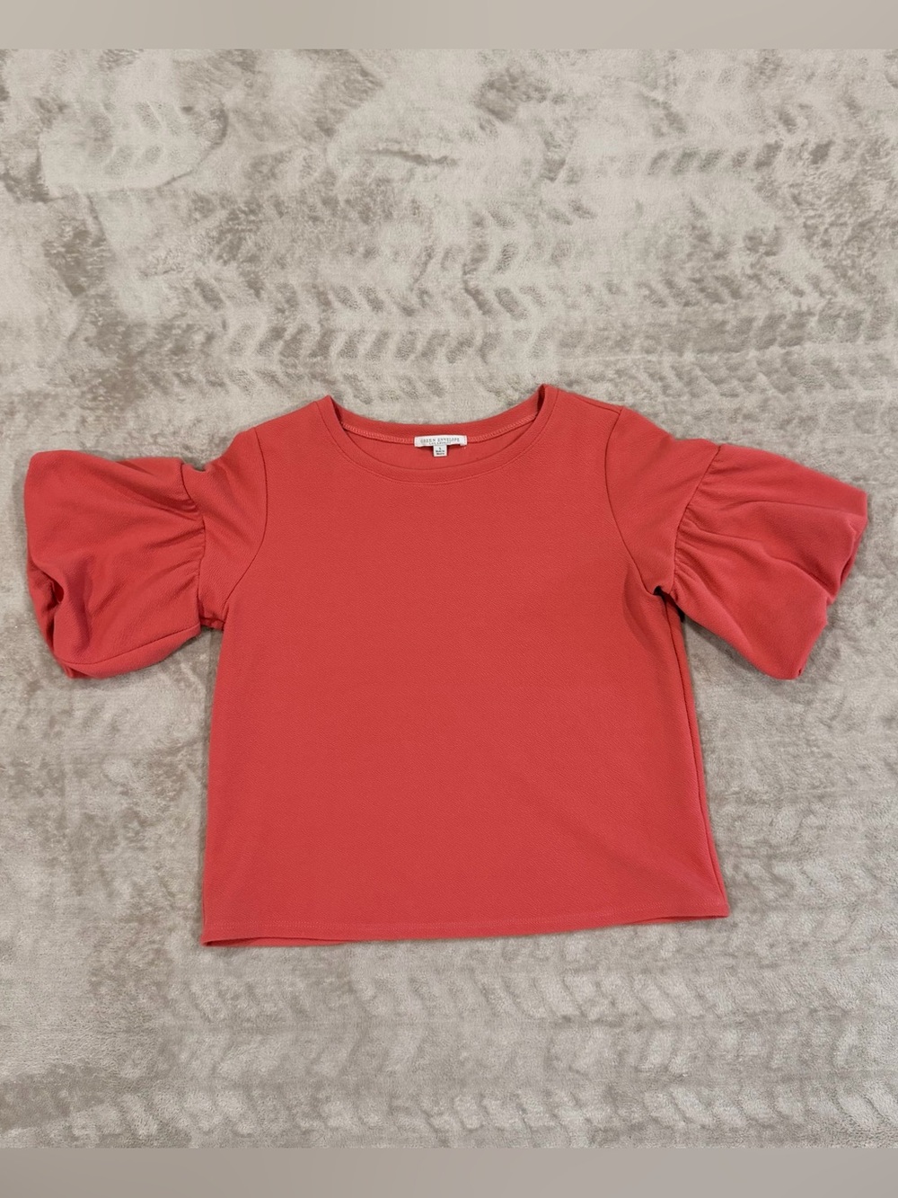 Green Envelope Coral Pink Bell Sleeve Top Statement Blouse Size Large L